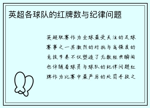 英超各球队的红牌数与纪律问题
